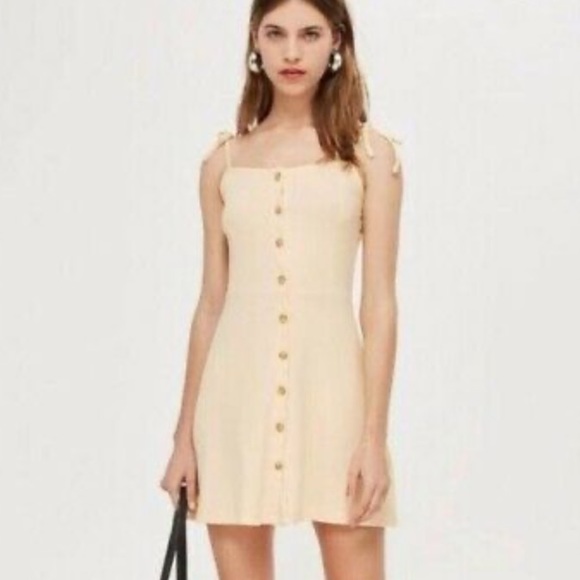 TOPSHOP Yellow Button Front Ribbed Mini Dress - Picture 3 of 3